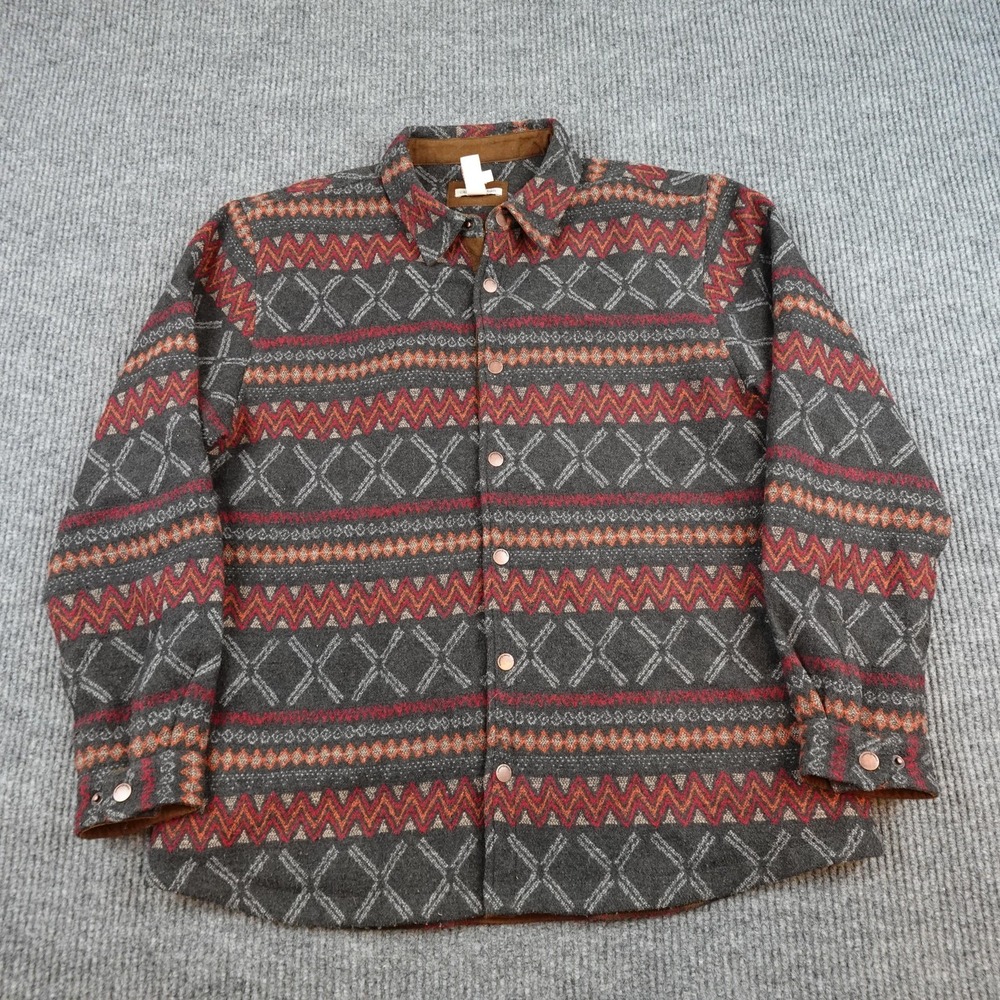 Carbon2cobalt Mens Large Gray Flannel Wool Aztec Southwestern Geometric Jacket